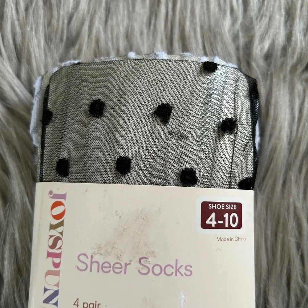 Joyspun Sheer Dress‎ Socks Womens Shoe Size 4-10 Polka Dot Leopard Sliver